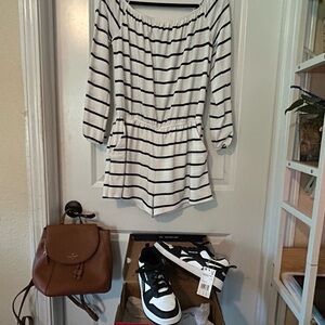 Black and White Relaxed 3/4 Sleeve Jumpsuit